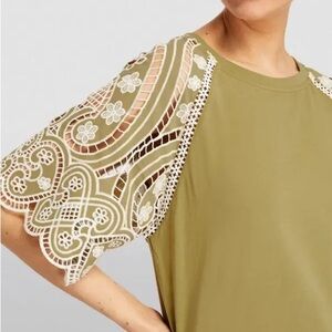 Sandro Broderie anglaise-detail shirt olive Lace Sleeve Women's Top